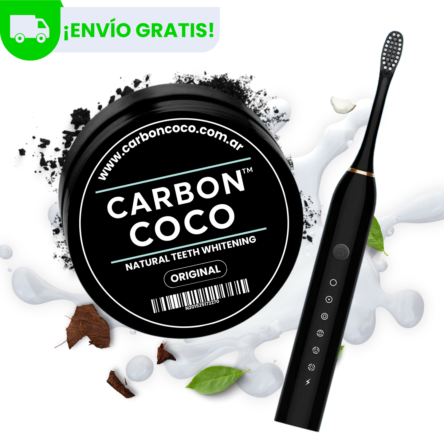 Blanqueador Dental Sabor Original + Cepillo Eléctrico Carbón Coco™