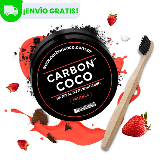 Carbón Coco™ Blanqueador Dental Sabor Frutilla + Cepillo de Bambú