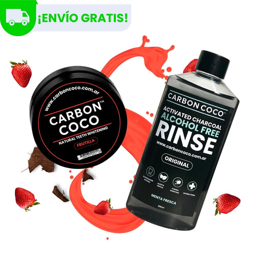 Carbón Coco™ Blanqueador Dental Sabor Frutilla + Carbón Coco™ Enjuague Bucal