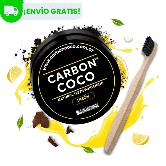Carbón Coco™ Blanqueador Dental Sabor Limón + Cepillo de Bambú