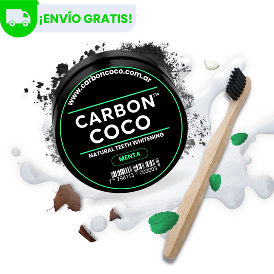 Carbón Coco™ Blanqueador Dental Sabor Menta + Cepillo de Bambú