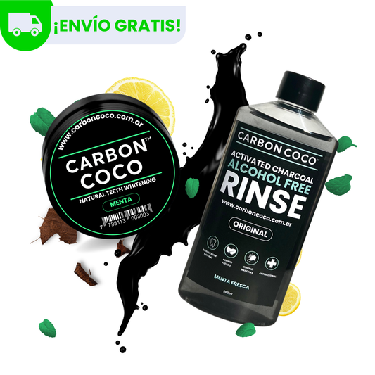 Carbón Coco™ Blanqueador Dental Sabor Menta + Carbón Coco™ Enjuague Bucal